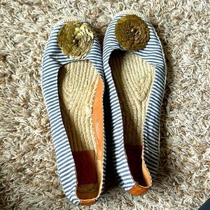 Tori Burch striped metallic flower embellished espadrilles flats sz 10